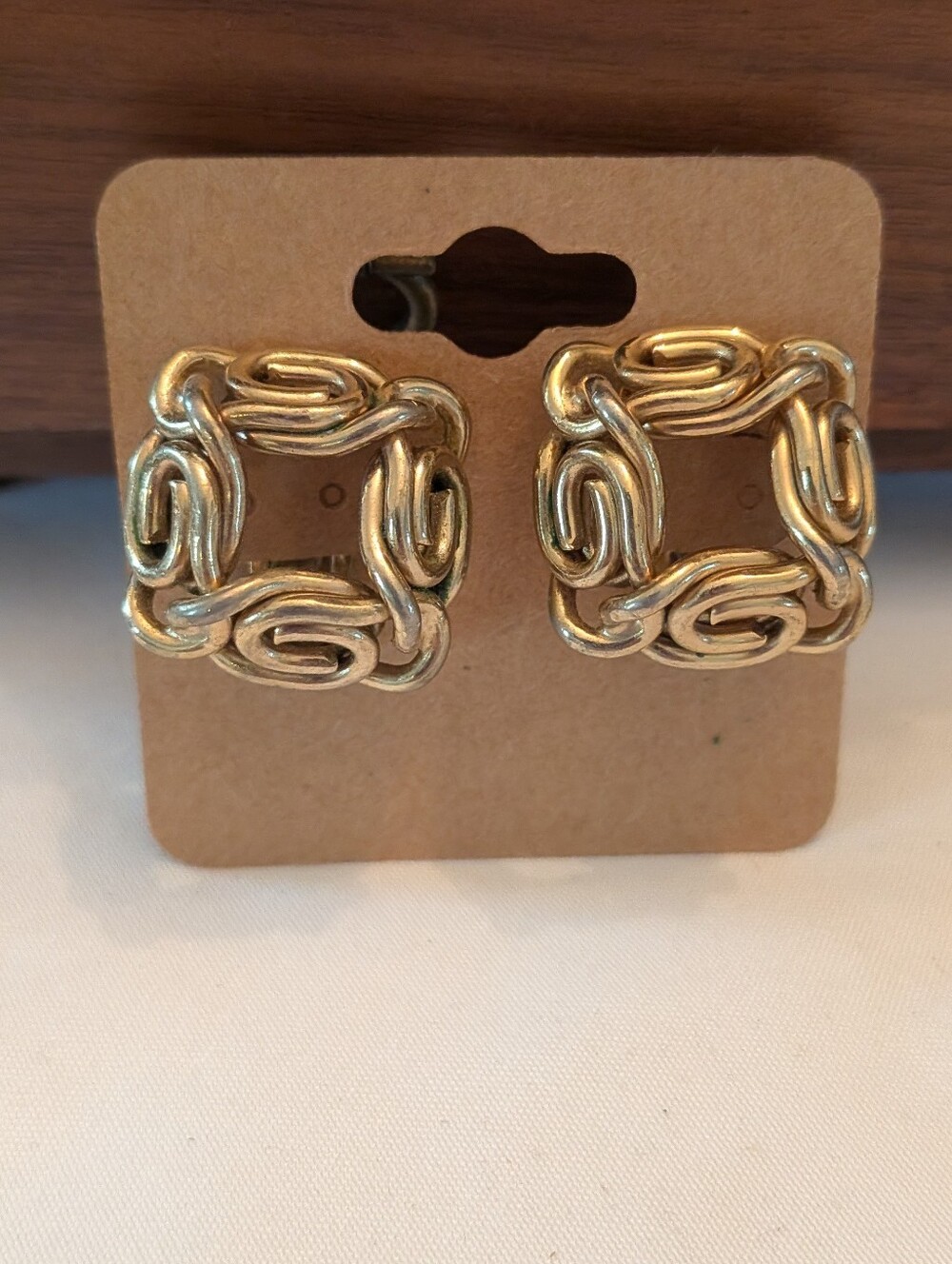 Gold Square Knot Link Clip On Earrings - Women Jewelry